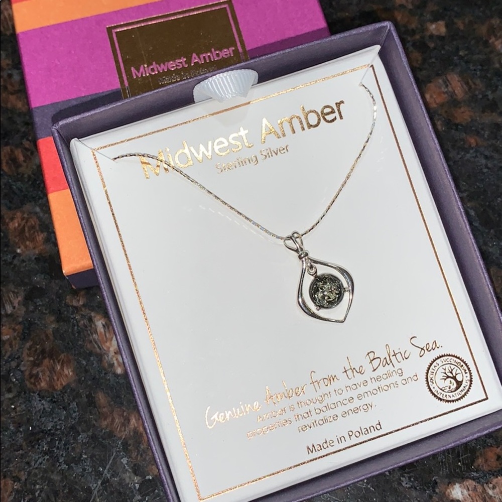 Genuine Amber Sterling Silver Necklace